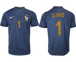 Neuen Frankreich FIFA WM Katar 2022 marineblau Heimtrikot Kurzarm LLORIS 1