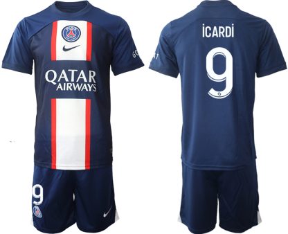 Herren Paris Saint Germain PSG 2022-23 Heimtrikot Kurzarm + Kurze Hosen mit Namen iCARDi 9