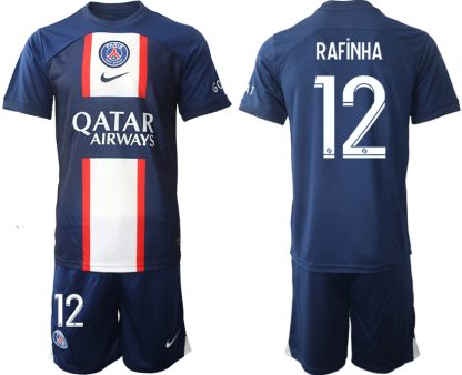 Herren Paris Saint Germain PSG 2022-23 Heimtrikot Kurzarm + Kurze Hosen mit Namen RAFiNHA 12