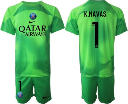 Herren Paris Saint Germain PSG Torwarttrikot 2023 grün Kurzarm Trikotsatz K.NAVAS 1