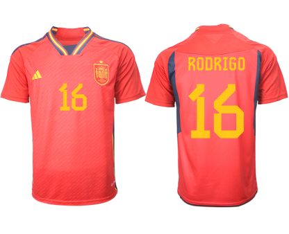 Herren Spanien FIFA WM Katar 2022 Heimtrikot Teampower Rot Kurzarm Trikotsatz RODRIGO 16