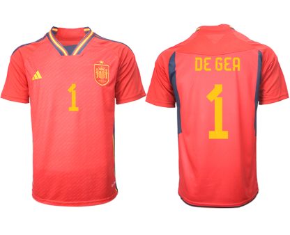 Herren Spanien FIFA WM Katar Heimtrikot Teampower Rot Kurzarm + Kurze Hosen DE GEA 1