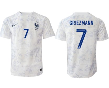 Neuen Herren Frankreich Trikot Fußball WM 2022-23 Auswärtstrikot weiß Kurzarm GRIEZMANN 7