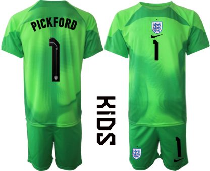 Kinder Fußball Trikot England Torwarttrikot 2022/23 grün Trikotsatz PICKFORD 1