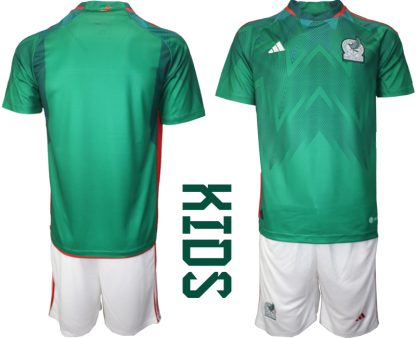 Kinder Heimtrikot Mexiko WM 2022 Grün Kurzarm + Kurze Hosen