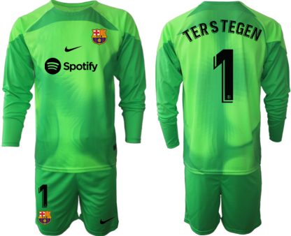 Fußball Trikot Outlet FC Barcelona 2023 Torwarttrikot in grün Langarm bestellen mit Aufdruck TERSTEGEN 1