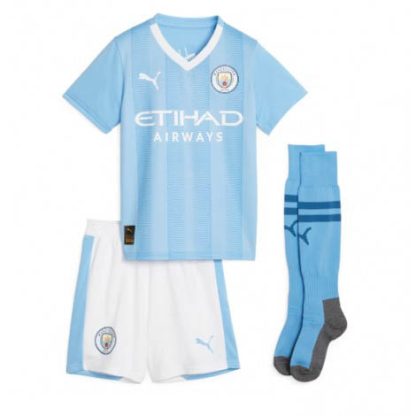 Kinderheim Trikot Manchester City Heimtrikot 2023-24 Fußballtrikots Set