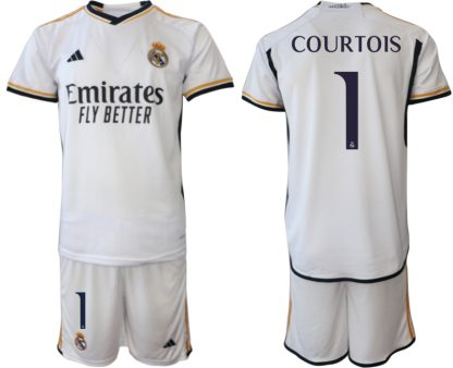 Herren Real Madrid Heimtrikot 2023-24 Fußballtrikots Trikotsatz mit Aufdruck COURTOIS 1