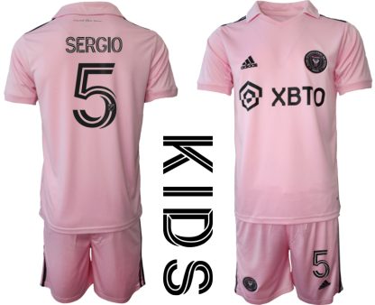 Kinder Fußball Trikot Trikotsatz Inter Miami CF Heimtrikot 2023-24 mit Aufdruck SERGIO 5