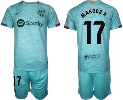 Herren Set FC Barcelona 2023-24 Drittes Trikot blau Kurzarm + Kurze Hosen Marcos Alonso 17