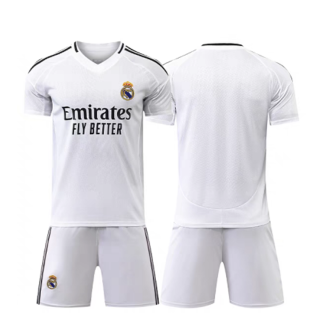 Günstige Personalisierbar Real Madrid 2024-25 Heimtrikot weiß Kurzarm + Kurze Hosen