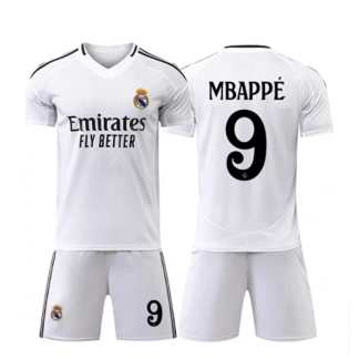 Günstige Real Madrid 2024-25 Heimtrikot weiß Kurzarm + Kurze Hosen Kylian Mbappe 9