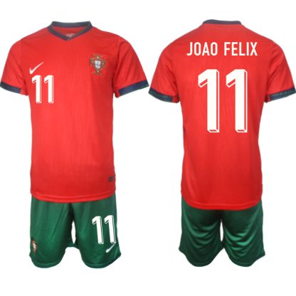 Günstige Kaufen Portugal Trikot EM 2024 Heimtrikot Kurzarm + Kurze Hosen Joao Felix 11