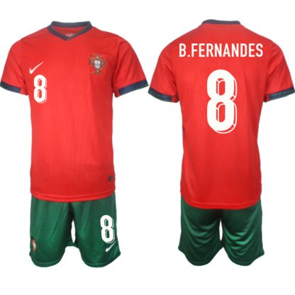 Neues Kaufen Portugal Trikot EM 2024 Heimtrikot Kurzarm + Kurze Hosen Bruno Fernandes 8